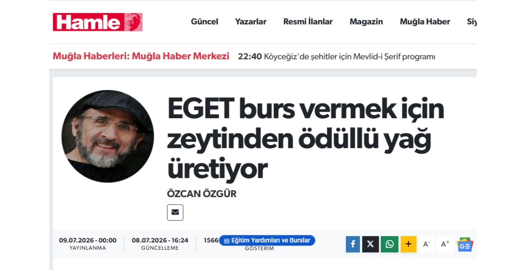 EGET BURS VERMEK İÇİN ZEYTİNDEN ÖDÜLLÜ YAĞ ÜRETİYOR