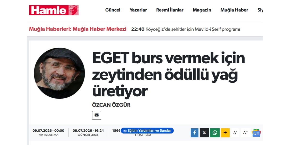 EGET BURS VERMEK İÇİN ZEYTİNDEN ÖDÜLLÜ YAĞ ÜRETİYOR