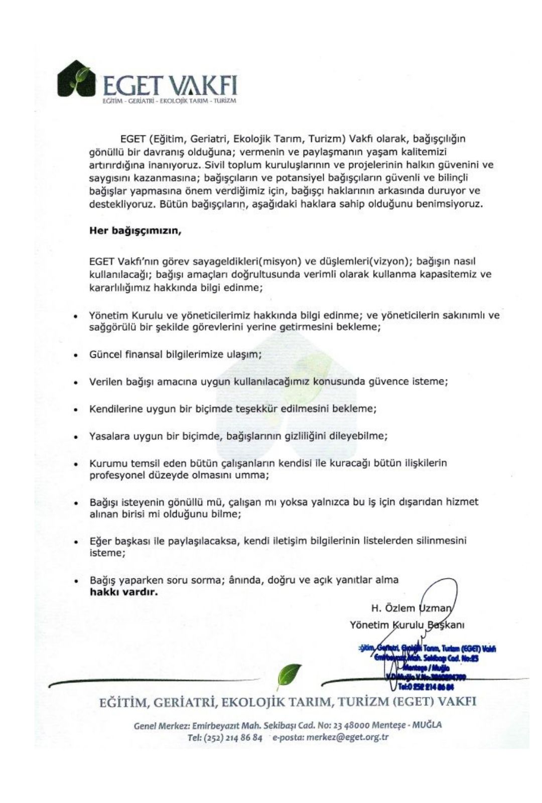 BAĞIŞÇI HAKLARI BEYANNAMESİ